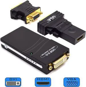 Werleo USB 2.0 to VGA / DVI / HDMI Multi Display Adapter / Video Graphics Adapter for Multiple Monitors up to 1920x1080 Pixels (Supports Windows 10, 8.1, 8, 7, XP)
