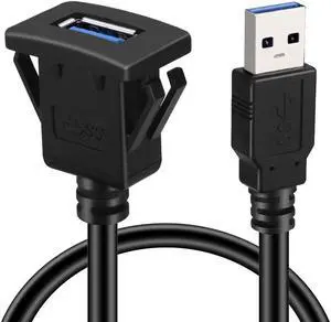 Werleo Square Single Port USB 3.0 Panel Flush Mount Extension Cable With Buckle for Car Truck Boat Motorcycle Dashboard 3ft