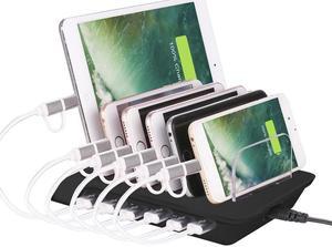 10.2A 6 Port USB Charging Station Dock Stand & Device Organizer Universal Desktop Tablet & Smartphone Multi-Device Hub Charging Dock for iPhone iPad Galaxy Tablets
