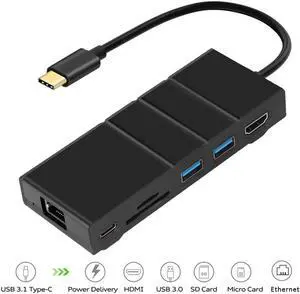 USB-C Hub Multiport Adapter Werleo USB C Network Adapter 7-in-1 USB C Dock with 4K HDMI Gigabit Ethernet PD Charging 2 USB 3.0 Ports SD / TF Card Reader Compatible with MacBook Pro and USB C Device