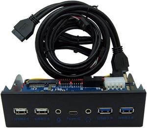 WERLEO USB 3.0 2-Port + USB 2.0 2-Ports +Type-C Port 5.25 Inch Metal Front Panel USB Hub with 1 HD Audio Output Port/1 Microphone Input Port for Desktop [ 20 Pin Connector & 2ft Adapter Cable]