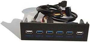 WERLEO USB 3.0 4-Ports + USB 2.0 2-Ports 5.25 inch Metal Front Panel USB Hub [ 20 Pin Connector & 2ft Adapter Cable]