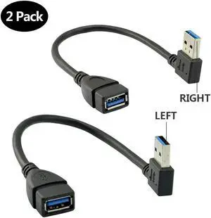 2 Packs SuperSpeed USB 3.0 Extension Cable SuperSpeed USB 3.0 Male to Female Extension Data Cable Left and Right Angle  - 20CM / 8INCH