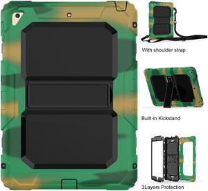 iPad 9.7 Case iPad Air 2 Cover Heavy Duty Rugged Shockproof Silicone Protective Case With Stand & Shoulder Strap For Apple iPad Air 2 / iPad Pro 9.7 / iPad 9.7 2017 2018 iPad 5th / 6th Generation