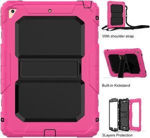 iPad 9.7 Case iPad Air 2 Cover Heavy Duty Rugged Shockproof Silicone Protective Case With Stand & Shoulder Strap For Apple iPad Air 2 / iPad Pro 9.7 / iPad 9.7 2017 2018 iPad 5th / 6th Generation
