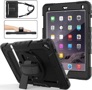 iPad 6th 5th Generation Case New iPad 9.7 Inch 2018 2017 Case Full-body Shock Proof Hybrid Armor Protective Case Cover with 360 Rotating Stand & Strap for Apple iPad 5th / 6th iPad Air 2 iPad Pro 9.7