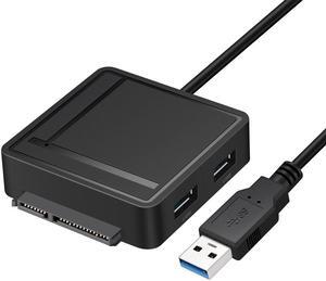 USB 3.0 to SATA Adapter TF SD Card Reader USB 3.0 Hub 2 Ports Converter 3 in 1 for 2.5” 3.5” HDD Hard Drive SSD Drives with Power Adapter Support UASP