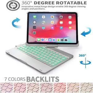 Keyboard Case for iPad Pro 11 2018 Werleo 7 Color Backlit Bluetooth Keyboard Case Folio Smart 360 Rotate Stand Keyboard Cover with Pencil Holder and Auto Sleep / Wake for iPad Pro 11 inch Black