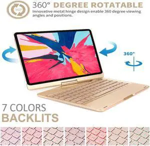 Keyboard Case for iPad Pro 11 2018 Werleo 7 Color Backlit Bluetooth Keyboard Case Folio Smart 360 Rotate Stand Keyboard Cover with Pencil Holder and Auto Sleep / Wake for iPad Pro 11 inch Black