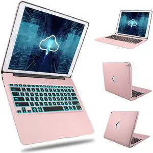 Bluetooth Keyboard Case iPad Pro 12.9 2017 (2nd Gen) / 2015(1st Gen) Protective Ultra Slim Aluminum Hard Shell Smart Cover with 7 Color Backlit Wireless Bluetooth Keyboard for Apple iPad Pro 12.9 inch