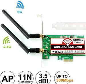 Werleo 300Mbps Dual Band Wireless PCI-E Express Card 2.4GHz 300Mbps / 5GHz 300Mbps WiFi Network Adapter Card Support with 2PCS Antenna for Win7 Win8 Win10