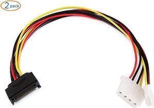 2pcs SATA 15 Pin Male to Dual 4 Pin Molex Female Splitter Power Cable 8 Inch SATA 15 Pin Male to 4 Pin Power Cable