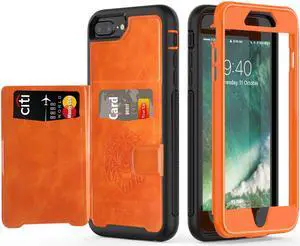 iPhone 6 7 8 Plus Case Werleo Full-Body Heavy Duty Protection Case with a Dual Layer Wallet designlot & Kickstand for iPhone 6 7 8 Plus 5.5 inch PC TPU and PU Leather 3 Layer Hybrid Case