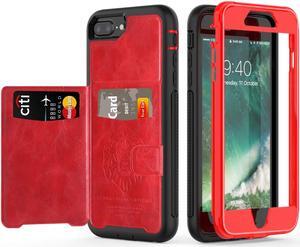 iPhone 6 7 8 Plus Case Werleo Full-Body Heavy Duty Protection Case with a Dual Layer Wallet designlot & Kickstand for iPhone 6 7 8 Plus 5.5 inch PC TPU and PU Leather 3 Layer Hybrid Case