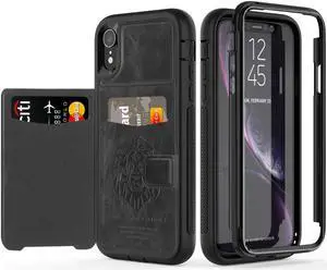 iPhone XR Case with Wallet Full-Body Military Grade Protection Case with a Dual Layer Wallet designlot & Kickstand for iPhone XR 2018 Release for Girl Women Men