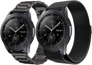 Werleo Compatible Galaxy Watch 46mm Bands / Gear S3 Frontier / Classic Bands Set 2 Pack Stainless Steel Metal + Milanese Loop Mesh Strap Replacement Ticwatch Pro Galaxy Watch 46mm Smartwatch