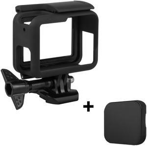 Frame Mount Housing Case for GoPro Hero 5 Hero 6 Hero 2018 Black Action Camera and GoPro Hero 7 Black Cameras - Protective Case with Quick Release Buckle, Long Thumb Bolt Screw, and Lens Cap - Black