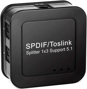 1 in 3 Out Digital Optical Audio Splitter, 1X3 Powered SPDIF Toslink Optical Splitter Amplifier Adapter