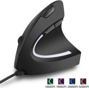 USB Wired Vertical Mouse Optical Ergonomic Mouse for Laptop, Computer, Adjustable Sensitivity 1000/1600/2400/3200 DPI