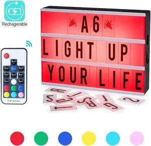 Mini Light Box WERLEO A6 Wireless 1200mA Built-in Battery Light Box 7 Color Remote Controlled Combination DIY LED Cinema Light Box with 104 Letters for Wedding Birthday Halloween Dorm Room Decoration