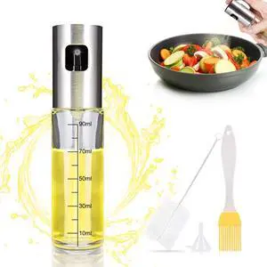 Werleo Olive Oil Sprayer for Cooking 4 IN 1 Refillable Oil and Vinegar Dispenser Bottle with Basting Brush Bottle Brush and oil Funnel for BBQ Making Salad Cooking Baking Roasting Grilling