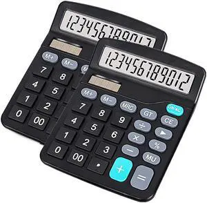 Werleo 2 Packs Calculators Ubidda Standard Function Electronics Calculator 12 Digit Large LCD Display Handheld for Daily and Basic Office Black
