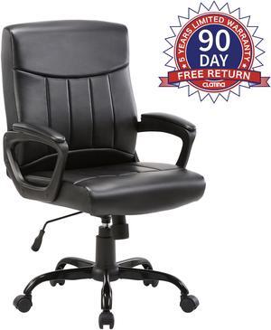 CLATINA Mid Back Leather Office Executive Chair with Lumbar Support and Padded Armrestes Swivel Adjustable Ergonomic Design for Home Computer Desk BIFMA Certified
