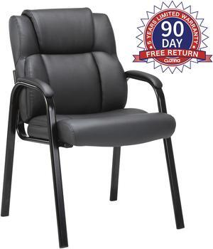 CLATINA Leather Guest Chair with Padded Arm Rest for Reception Meeting Conference and Waiting Room Side Office Home BIFMA Certified Black