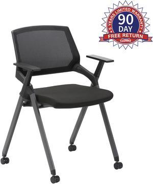 CLATINA Mesh Guest Reception Stack Chairs with Caster Wheels and Arms for Office School Church Conference Waiting Room BIFMA Certified Black
