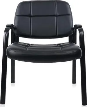 CLATINA Big & Tall Waiting Room Guest Chair with Bonded Leather Padded Arm Rest for Office Reception Lobby and Conference Desk, Black