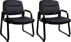 CLATINA Big and Tall Office Guest Chair 400lbs Reception Chair with Bonded Padded Armrest Backrest Sled Base Office Guest Chair for Conference Waiting Room Office Home Set of 2 Black