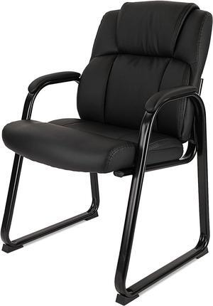 CLATINA Waiting Room Guest Chair with Padded Arm Rest Leather Guest Chair for Reception Meeting Conference Office Home Black with Sled Base