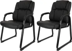 CLATINA Waiting Room Guest Chair with Padded Arm Rest Leather Guest Chair for Reception Meeting Conference Office Home Black with Sled Base 2/pack