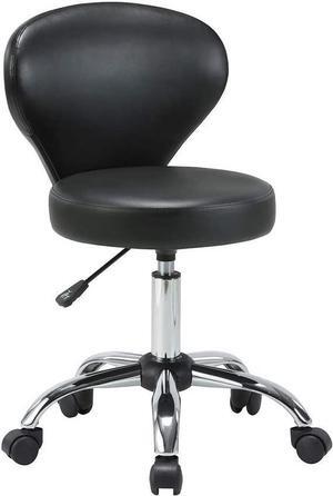 KLASIKA PVC Faux Leather Rolling Swivel Salon Stool Chair with Back Support Adjustable Hydraulic Seat Height 22 in Diameter 15 Inch for Office Massage Facial Spa Medical Drafting Tattoo Beauty Barber