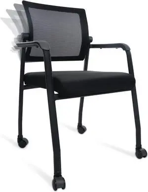 KLASIKA Waiting Room Chairs with Wheels, Adjustable Mesh Backrest, Desk Chair with Ergonomic Lumbar Support and Thickened Seats Cushion, Black