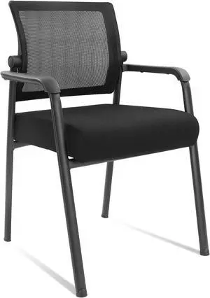 KLASIKA Desk Chair No Wheels with Adjustable Mesh Backrest, Arm Chair with Ergonomic Lumbar Support and Thickened Seats Cushion, Waiting Room Chairs for Office School Church Guest Reception