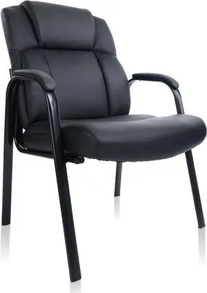 CLATINA Big & Tall 400 lb. Guest Chair, Leather Reception Chairs with Padded Arm Rest for Waiting Room Office Home and Meeting Conference-Black