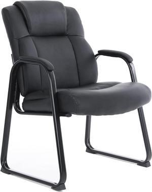 CLATINA Big & Tall 400 lb. Guest Chair, Leather Reception Chairs with Sled Base and Padded Arm Rest for Waiting Room Office Home and Meeting Conference-Black