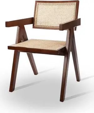 CLATINA Rattan Reading Chairs for Bedroom Comfy Indoor Kitchen Dining Chair with Rattan Backrest Armrest Morden Upholstered Square Seat Chairs for Home Living Room Coffee Wine Bar (1PK)