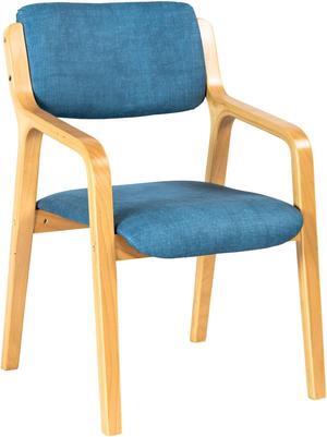 CLATINA Wooden Dining Chair, Mid Century Fabric Dining Room Chairs with Wood Legs,Accent Armchair for Living Room Bedroom Kitchen Guest Break Room(Blue) 1 Pack