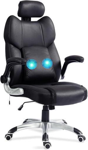 CLATINA Leather Executive Massage Office Chair with Point Vibration Ergonomic Lumbar Support Computer Desk Chair with Adjustable Height and FlipAdjust Arms for Home Office