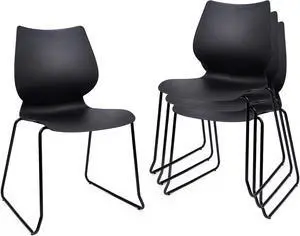 CLATINA Stacking Chairs, Stackable Waiting Room Chairs, Conference Chair with Back & Church Chairs No Wheels with Metal Legs, Suitable for Offices Conference Training Waiting Room Set of 4, Black
