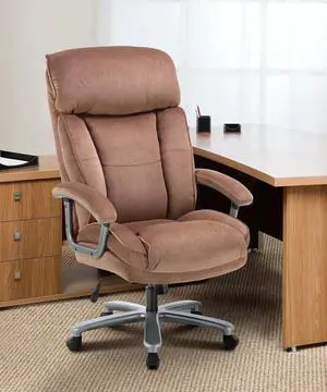 CLATINA Ergonomic Big and Tall Executive Office Chair with Upholstered Swivel 400lbs High Capacity Adjustable Height Thick Padding Headrest and Armrest for Home Office Beige