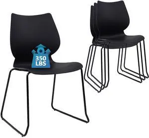 CLATINA chairs Stackable Waiting Room Chair, Stacking Office Chair with Ergonomic Lumbar Support and Metal Legs, Plastic Desk Chairs for Conference School Church Guest Reception Set of 4, Black