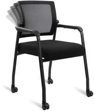KLASIKA Waiting Room Chairs with Wheels, Adjustable Mesh Backrest, Desk Chair with Ergonomic Lumbar Support and Thickened Seats Cushion, Black
