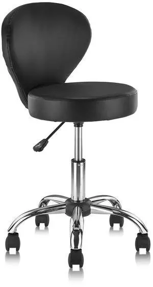 Leather Rolling Swivel Salon Stool Chair with Back Support Adjustable Hydraulic Seat Height 22 in for Office Massage Facial Spa Medical Drafting Tattoo Beauty Barber