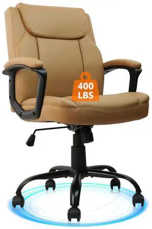 CLATINA Brown Office Chair Computer Chairs PU Leather Executive Office Chairs Swivel Adjustable Height Chair with Upholstery Fixed armrest Mid-Back Leather Thick Cushion Office Chair Brown 1Pack