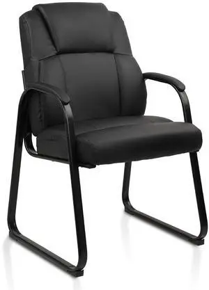 CLATINA Leather Guest Chair with Padded Arm Rest for Reception Meeting Conference and Waiting Room Side Office Home Black with Sled Base 1 Pack