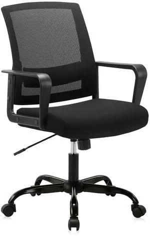 CLATINA Office Chair, Mid Back Ergonomic Desk Chairs Rolling Mesh Computer Chair with Executive Lumbar Support and Height Adjustable Design for Home Office, Black