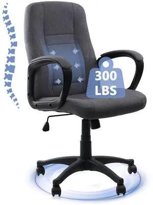 CLATINA Grey Cloth Breathable Fabric Office Desk Chair, Adjustable Height Mid Back Support Swivel Chairs Ergonomic with Arms and Wheels Comfortable Upholstered,300 LBS
